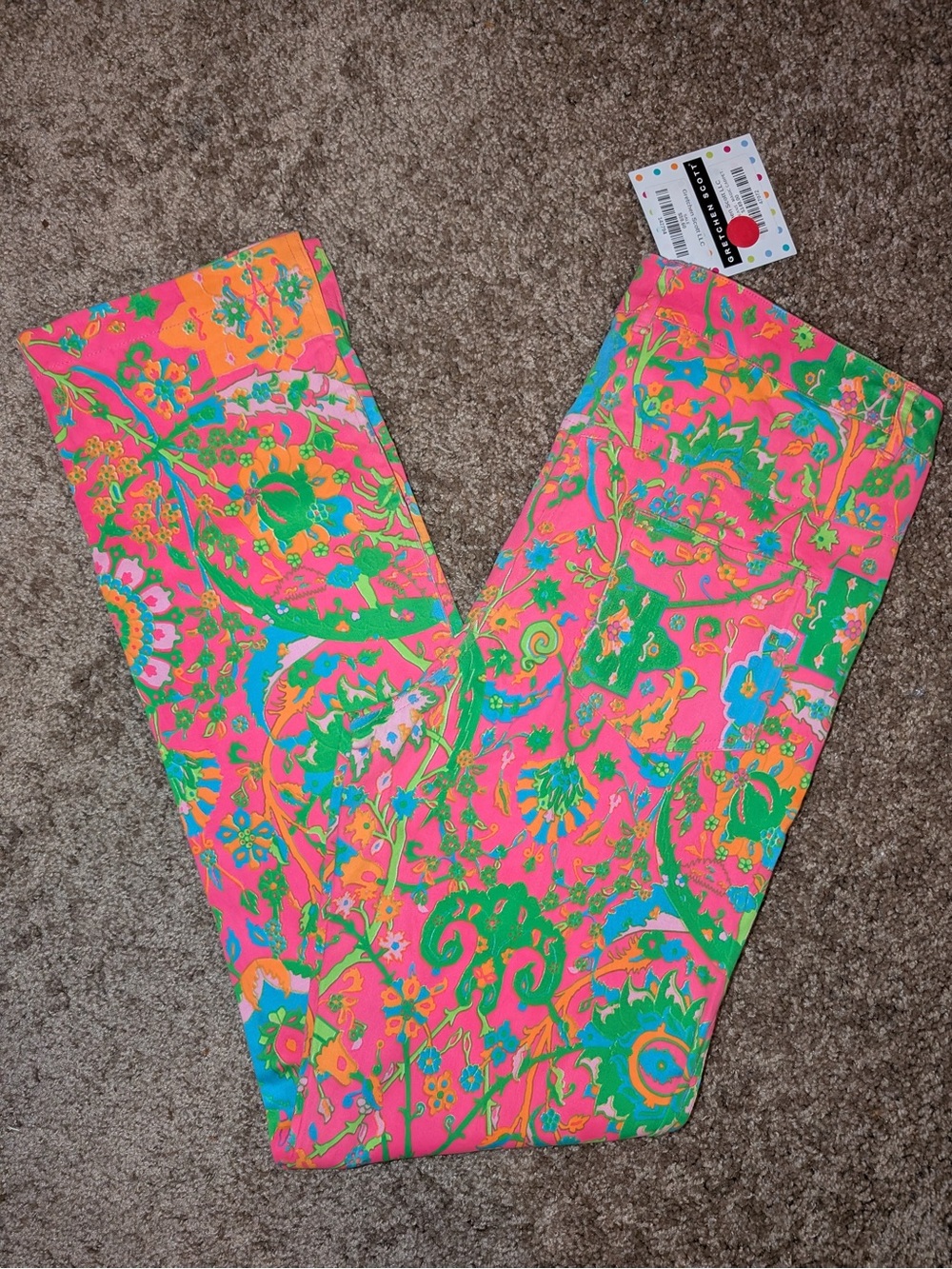 ☘️ Gretchen Scott Jeans Paisley Pink & Green Small NWT - Picture 7 of 7